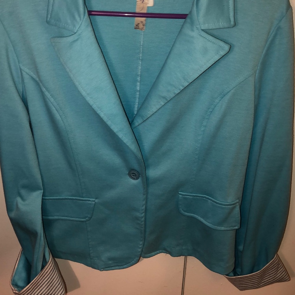 Cotton blazer with cuffed striped sleeves